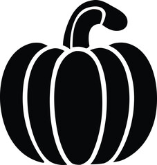 Simple black silhouette of a round pumpkin with a curved stem iconic autumn harvest vegetable symbol