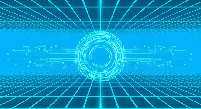 Abstract blue futuristic background with circle and grid technology concept
