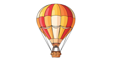 Whimsical illustration of a vibrant hot air balloon against a clean white backdrop featuring a blend of red, orange, and yellow segments