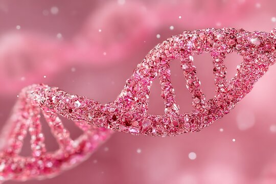 Sparkling Pink DNA Strand with Bokeh Effect  Science  Healthcare Concept.