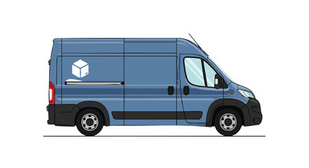 Blue Delivery Van with Package Icon Ready for Express Shipping and Logistics Solutions, Transportation Services for Business Delivery
