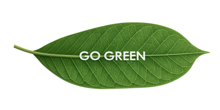 Go Green Campaign: A vibrant, detailed, close-up shot of a fresh green leaf, displaying the message GO GREEN, symbolizing environmental conservation, a call to action for sustainable living.