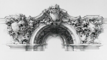 Naklejka premium Elaborate architectural archway with ornate carvings and skull details