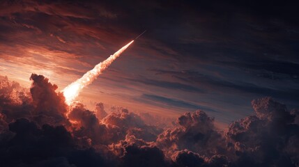 Fototapeta premium Rocket launch sunrise dramatic sky