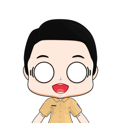 Obraz premium Cute 3D chibi character with shocked big eyes expression, cartoon style mascot illustration, perfect for stickers, emoji, comics, and digital art. 