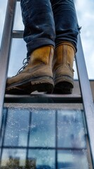 A person is standing on a ladder