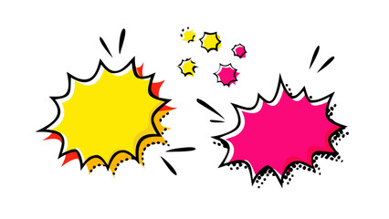 Dynamic comic pop art speech bubbles depicting a fight, versus, or battle with boom, bang, and explosion effects in retro vintage style