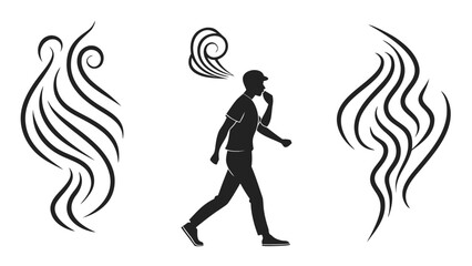 Silhouette of a man walking amidst steam and aroma, symbolizing fragrance, vapor, and the essence of a healthy lifestyle