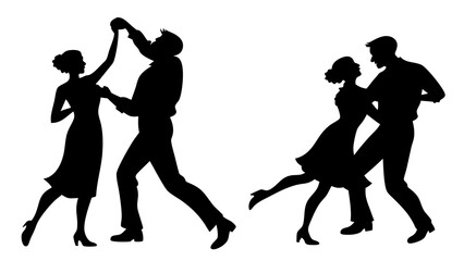 Silhouette of two couples dancing ballroom, , showcasing elegance, romance, and the joy of movement in a timeless, classic style