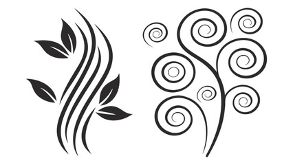 Elegant floral design elements featuring leaves, swirls, and decorative patterns for various creative projects such as invitations and logos