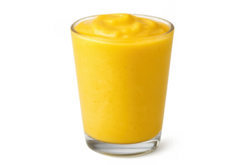 Glass of refreshing mango smoothie isolated on transparent background