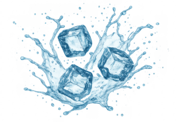 Ice cubes splashing in water on transparent background