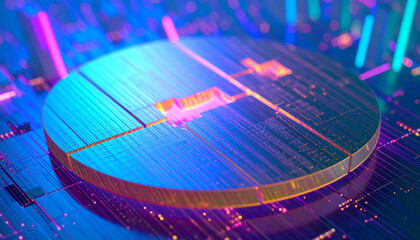 Cybernetic Circuitry: An illuminated microchip pulsates with energy, embodying the essence of advanced technology, computation, and data processing