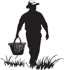 Silhouette of a Farmer Carrying a Basket