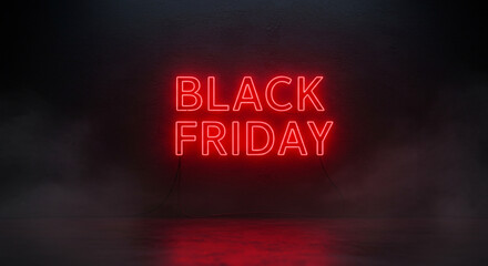 A red neon sign that says black friday on a dark background with a slight reflection below it