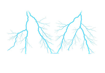 Blue lightning bolts isolated on transparent background