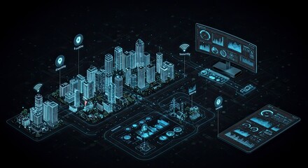 Futuristic Cityscape: Digital Blueprint of Smart City Infrastructure and Data Analysis