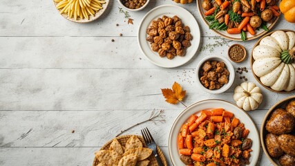 Fototapeta premium Festive Thanksgiving Spread: A Top-Down Close-Up