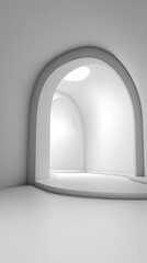 White Interior Space with Nested Arched Doorways and Platform