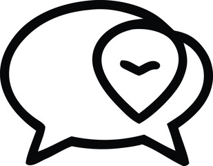 Simple line art icon representing communication and location pin combination for digital messaging and navigation apps