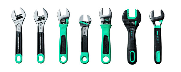 Set of adjustable wrenches with teal handles