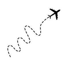 Dotted destination of airplane pointer, vector illustration of an airplane	