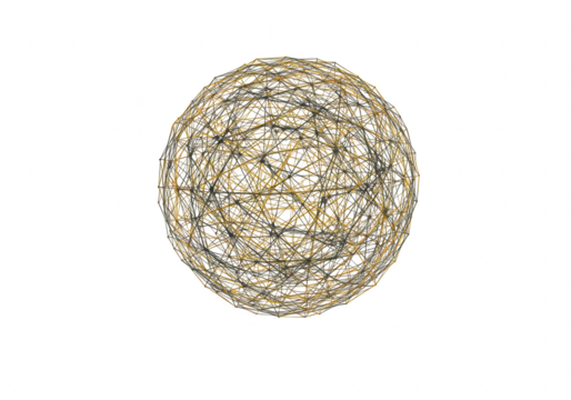 Abstract geometric sphere with intricate wireframe pattern isolated on transparent background