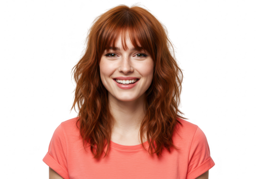 Beautiful young redhead woman smiling isolated on transparent background