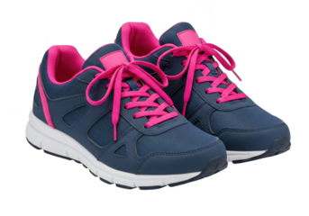 Pair of blue and pink athletic sneakers isolated on transparent background