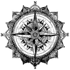 Compass rose mandala art spiritual direction and mystical symbol guidance,inner exploration Perfect for meditation, zen practices bohemian design 