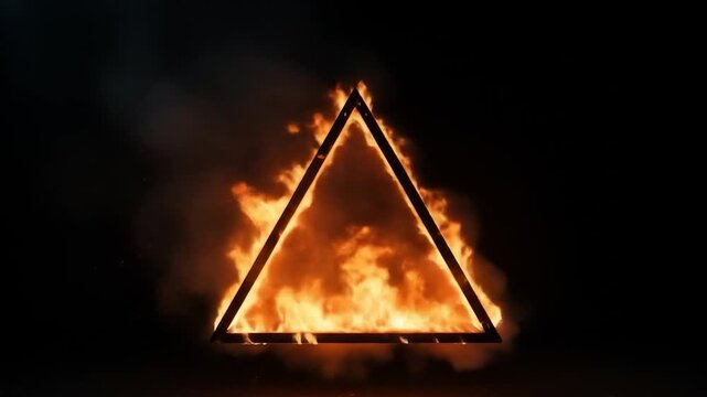 Burning triangle frame animation design element on dark background