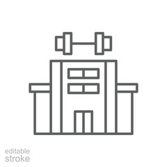 Gym building icon. Simple outline style. Fitness, health, sport, training, exercise, healthy, workout, muscle, bodybuilding concept. Thin line symbol. Vector isolated design editable stroke
