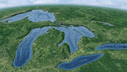 Great Lakes Aerial View North America Satellite Map Geography © Fitra