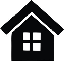 Simple black silhouette of a house with a four-pane window ideal for real estate and home design projects