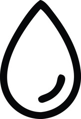 Simple black outline of a water droplet with an inner curve symbolizing purity and hydration for various design needs