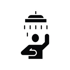 Shower icon. Simple solid style. Man taking shower, take a bath, man, room, person, douche, bathroom, water, routine, tub, restroom concept. Silhouette, glyph symbol. Vector isolated design