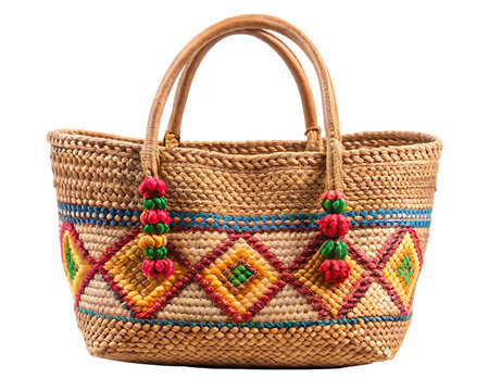 hand woven bag isolated on white background, png, ai generated.