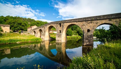 Fototapeta premium Old stone bridge spanning a calm river