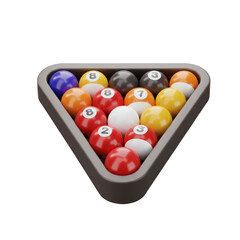 Naklejka premium A racked set of billiard balls arranged in a triangular shape, ready for a game. Isolated on a Transparent Background, PNG, Cutout
