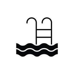 Ladder in swimming pool icon. Simple solid style. Olympic, poolside, leisure, beach, water, summer, wave, hotel, poolside access concept. Silhouette, glyph symbol. Vector isolated design