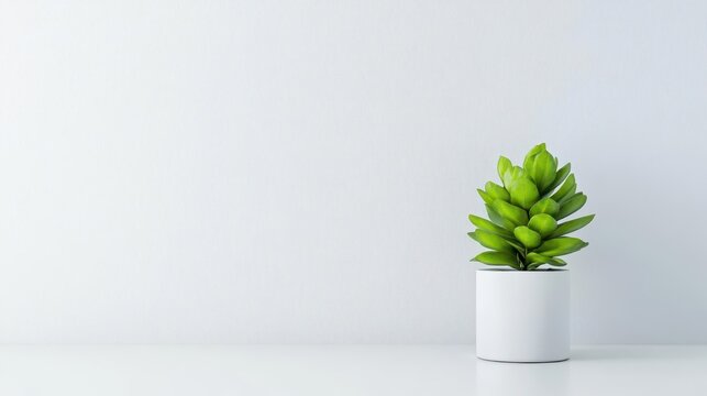 Fototapeta Minimalist green succulent plant in white pot on a clean white background ideal for home decor and interior design themes high resolution