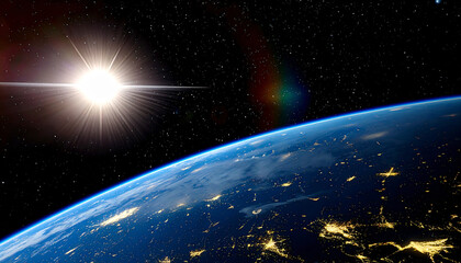 Obraz premium Planet Earth Seen From Space. View of North America with City Lights at Night