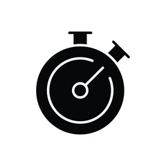 Stopwatch icon. Simple solid style. Watch, stop, clock, timer, quick, counter, time, circle, button, chronometer, sport equipment concept. Silhouette, glyph symbol. Vector isolated design