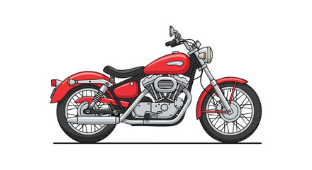 Vivid red motorbike illustration, showcasing classic styling and clean lines with a vintage motorcycle appeal rendered in a cartoon style drawing