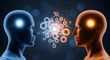 Two Human Heads Facing Each Other With Energy Exchange Concept