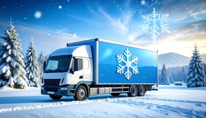 Winter delivery truck in snowy landscape (1)