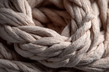 Close-Up View of Intricate Natural Fiber Rope Twisting in Circular Pattern with Soft Earthy Tone and Textured Surface
