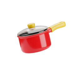 3d red pot with a glass lid isolated on transparent background