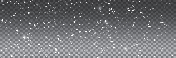 Abstract winter background from snowflakes blown by the wind on a white checkered background. 