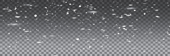 Falling snow. Realistic frozen snowfall, winter snowy weather background illustration. Snowfall overlay